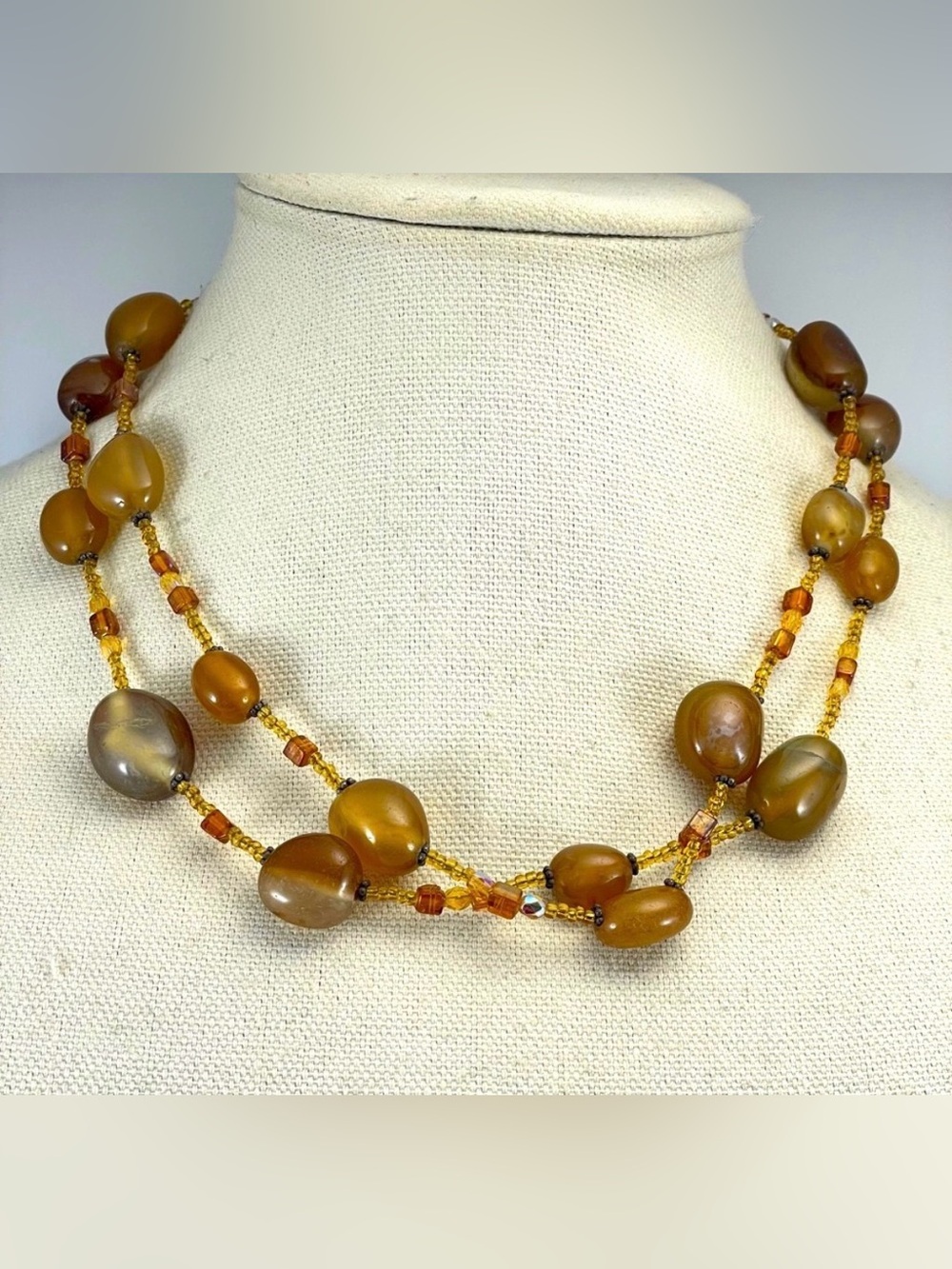 Multi Layer Necklace Agate Seed Bead Glass Beaded Statement Boho Classic